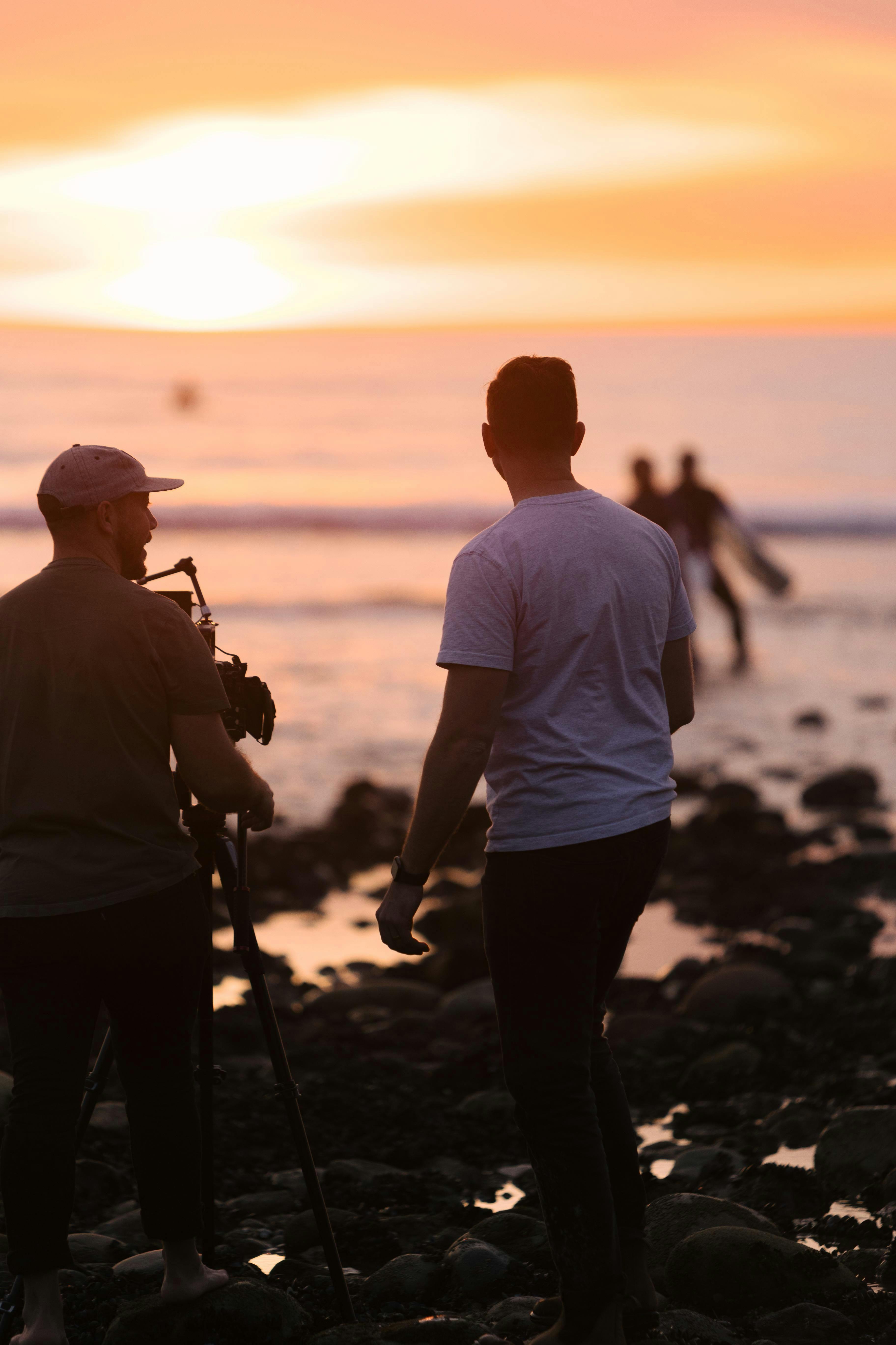 surfers at sunset commercial shoot